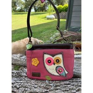 Chala Handbag Women Small Pink Excellent Owl Applique Vegan Leather Designer Bag